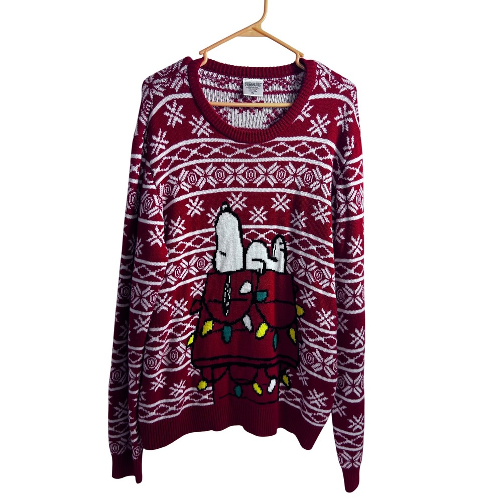 Peanuts Snoopy Holiday Sweater XL Red Fair Isle Doghouse Mens